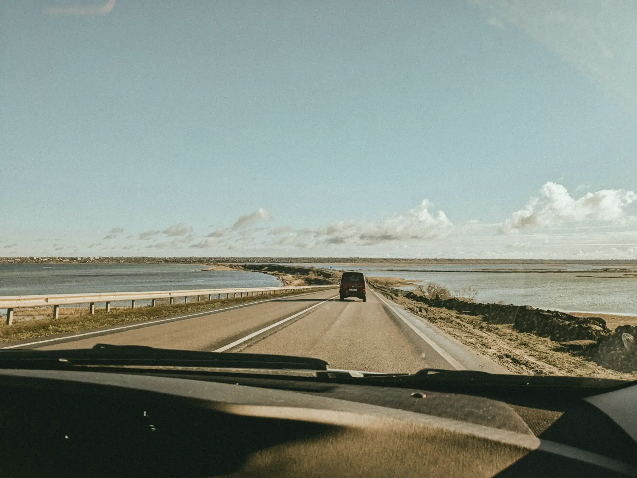 The road ahead through a truck windshield